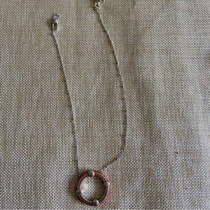 Brighton Orange & Red Seed Beaded Open Etched Circle Pendent Necklace